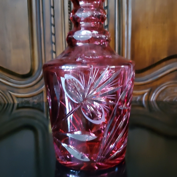 12" Crystal Cranberry Cut To Clear Bohemian Decanter EUC - Picture 14 of 16
